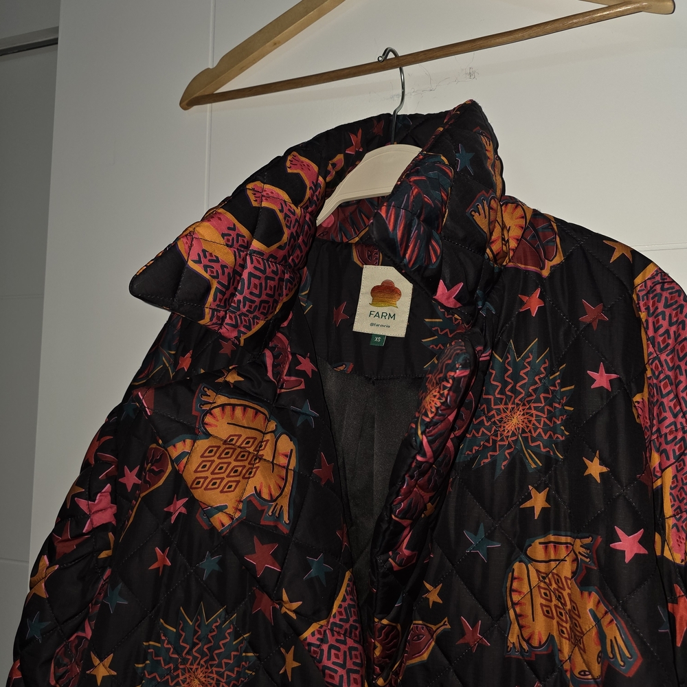 Farm Rio Quilted Star & Animal Print Coat - Black with Pink & Orange - Picture 7 of 7